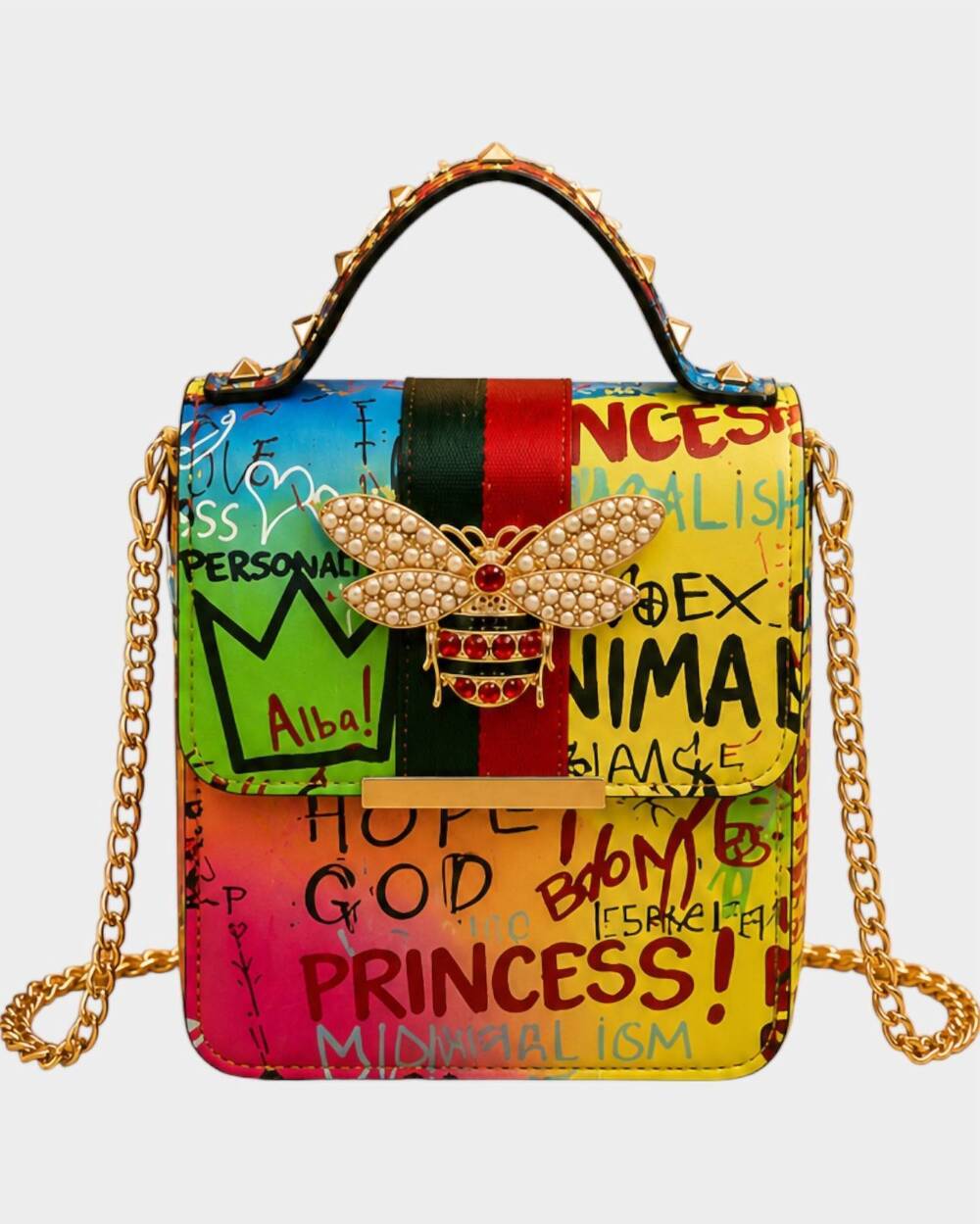 NEW ALBA HANDBAG women's queen bee graffiti mini crossbody bag in blue